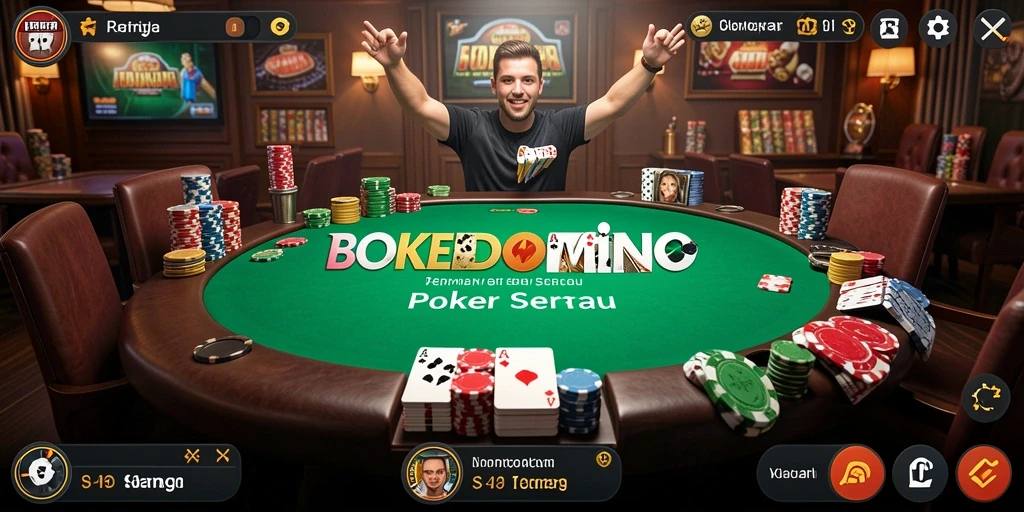 Tampilan gameplay seru dalam BOKEDOMINO menunjukkan kompetisi Poker yang ketat.