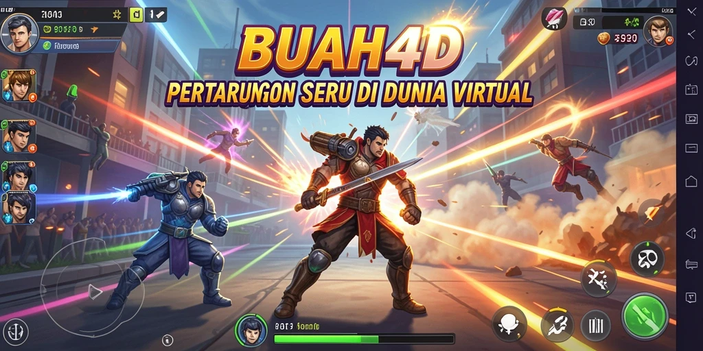 Screenshot utama BUAH4D menampilkan pertarungan seru antar karakter.