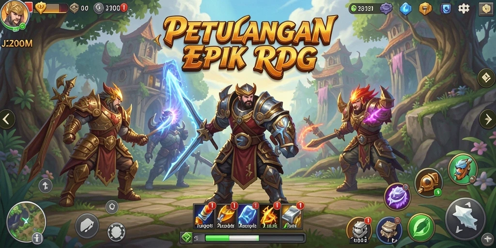 Gameplay seru J200M dengan karakter yang beraksi dalam dunia RPG.