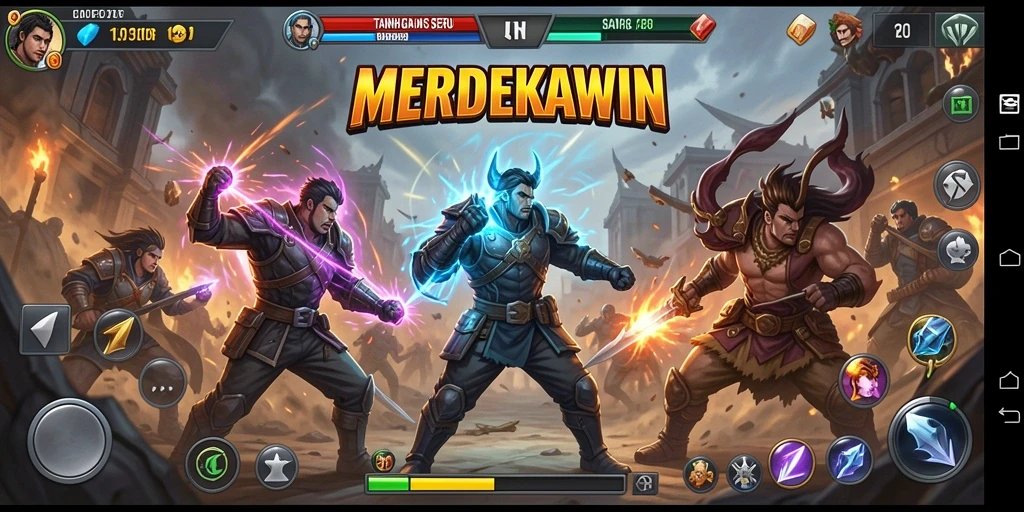 Screenshot gameplay MERDEKAWIN yang menunjukkan aksi pertarungan mendebarkan.