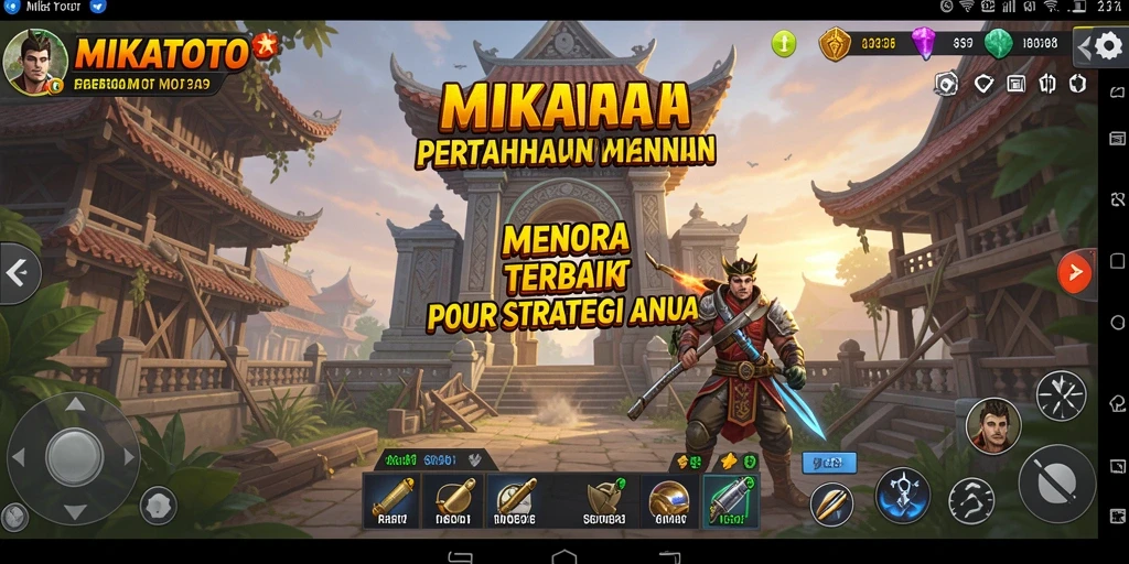 Screenshot gameplay MIKATOTO menampilkan aksi menara dan musuh yang menegangkan.